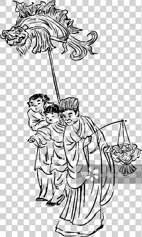 工笔画元宵灯会图片素材