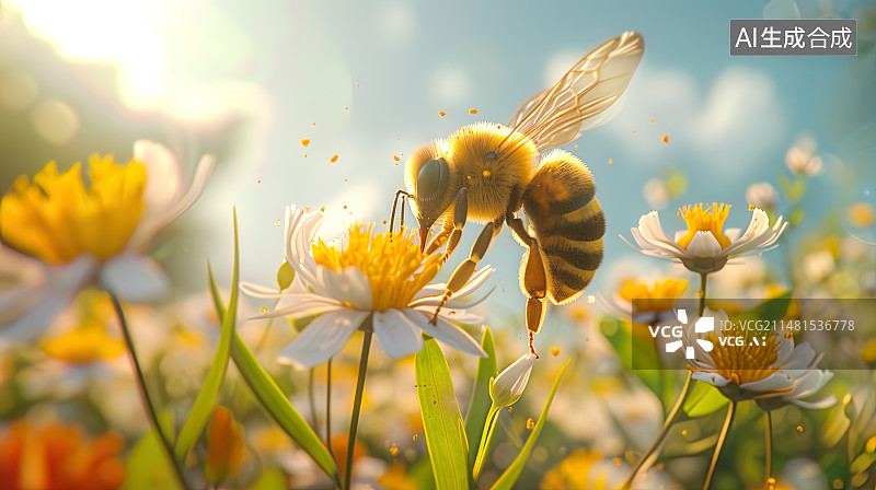 【AI数字艺术】蜜蜂 采蜜 花朵图片素材