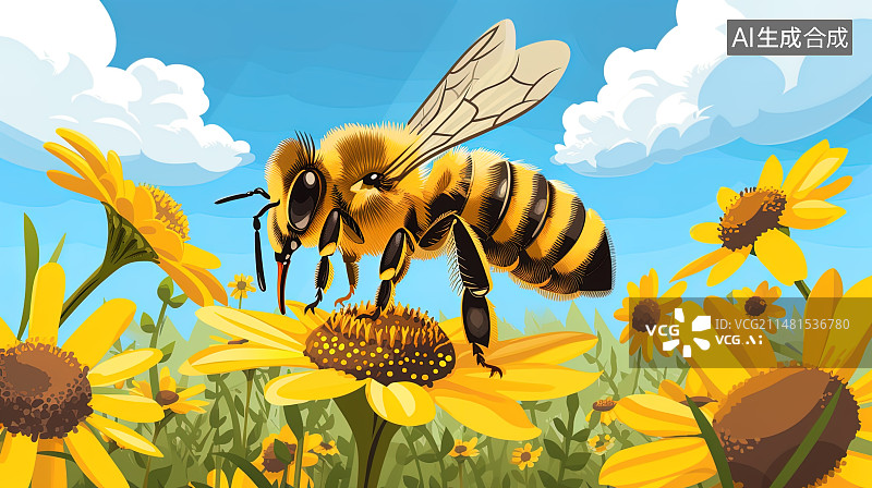 【AI数字艺术】蜜蜂 采蜜 花朵图片素材