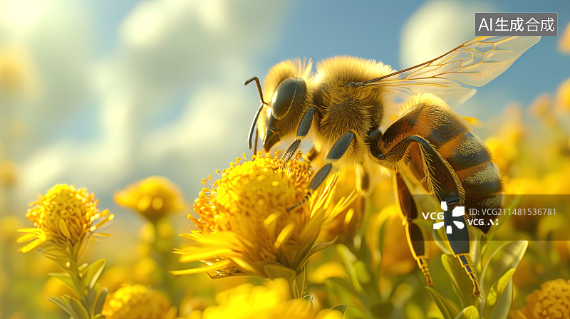 【AI数字艺术】蜜蜂 采蜜 花朵图片素材