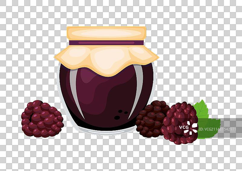 玻璃罐中的黑莓果酱和新鲜黑莓图片素材