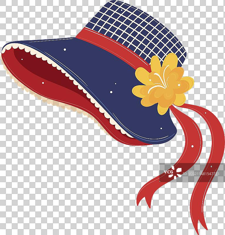 饰有大型黄色装饰的蓝色和红色精美软帽图片素材