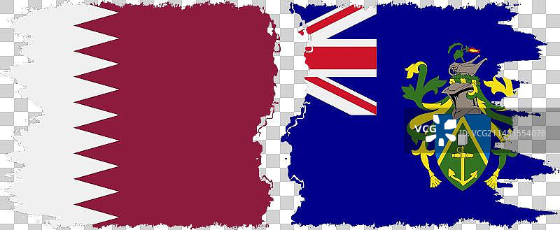 皮特凯恩群岛和卡塔尔的Grunge风格旗帜连接图片素材