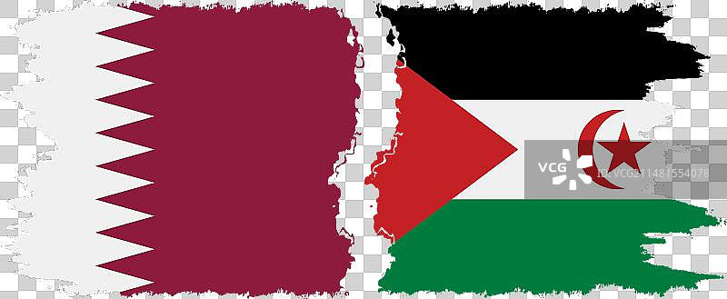 西撒哈拉和卡塔尔的Grunge风格旗帜连接图片素材
