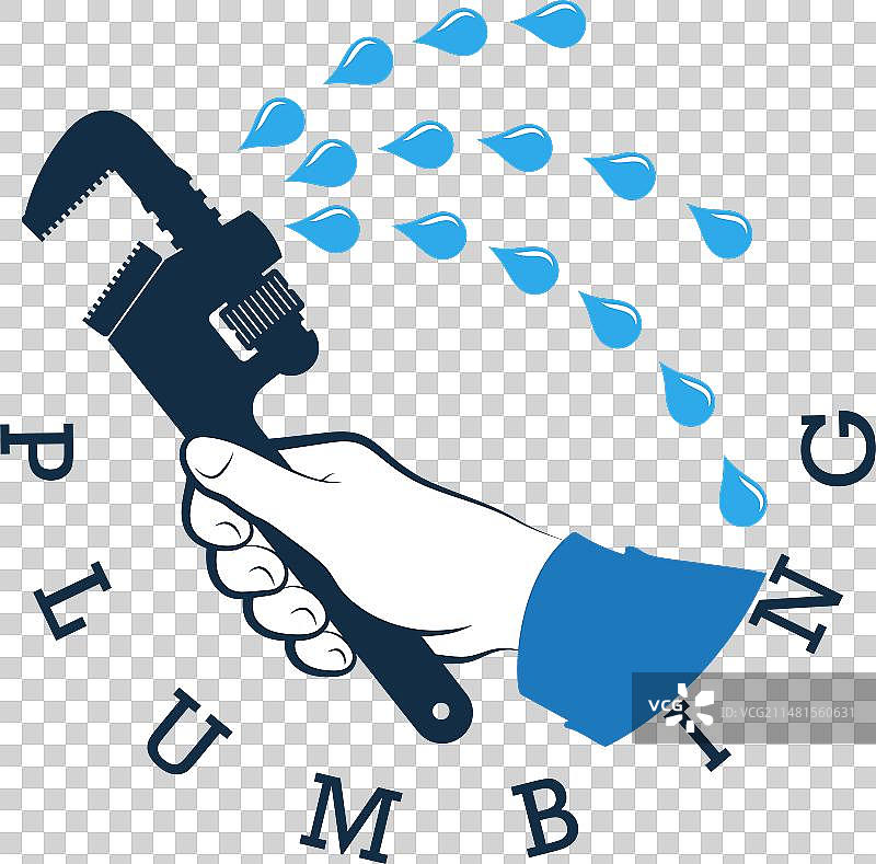 水管工手中的扳手和水滴图片素材