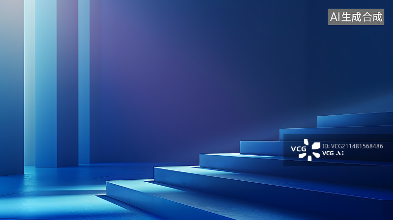 【AI数字艺术】蓝色阶梯背景图片素材