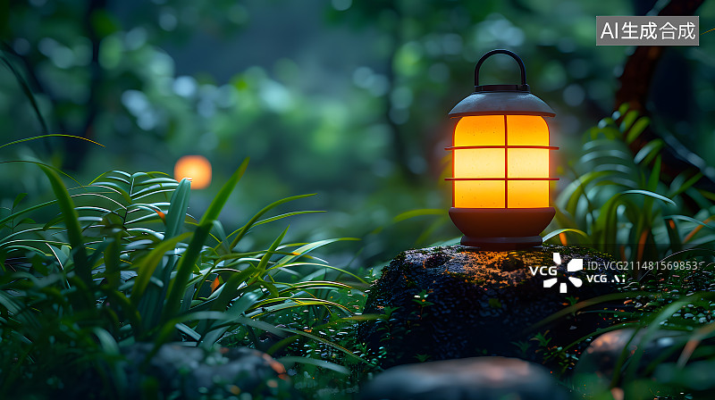 【AI数字艺术】绿色清新森林发光电商产品展台图片素材