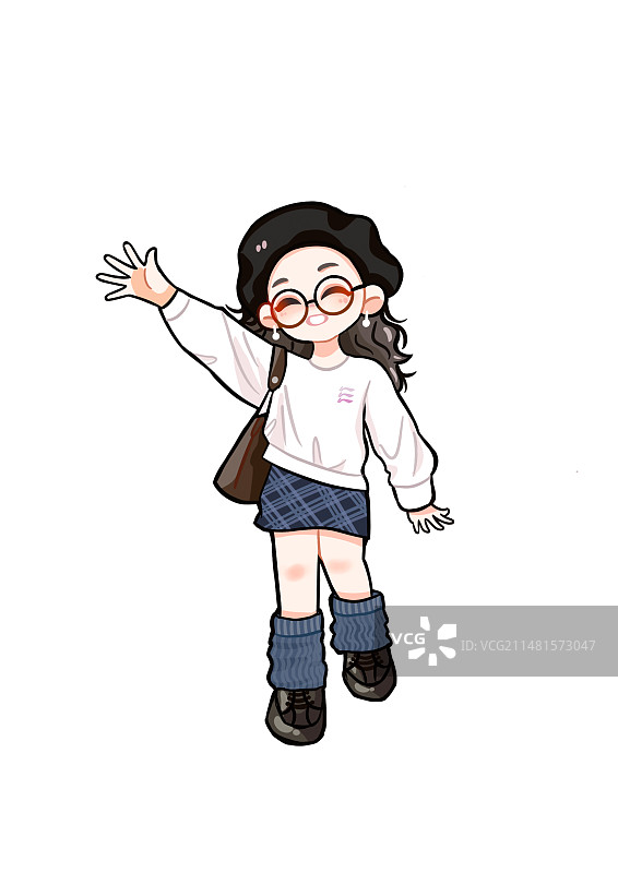 开心招手的年轻女孩图片素材