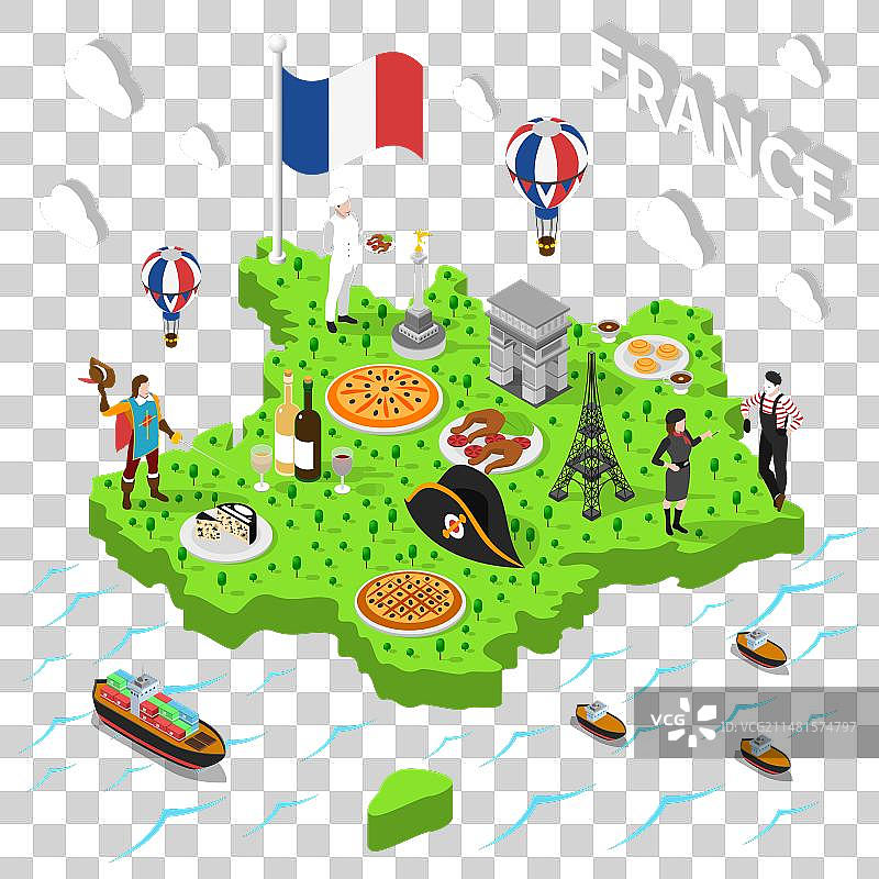 法国2.5D游客观光地图图片素材