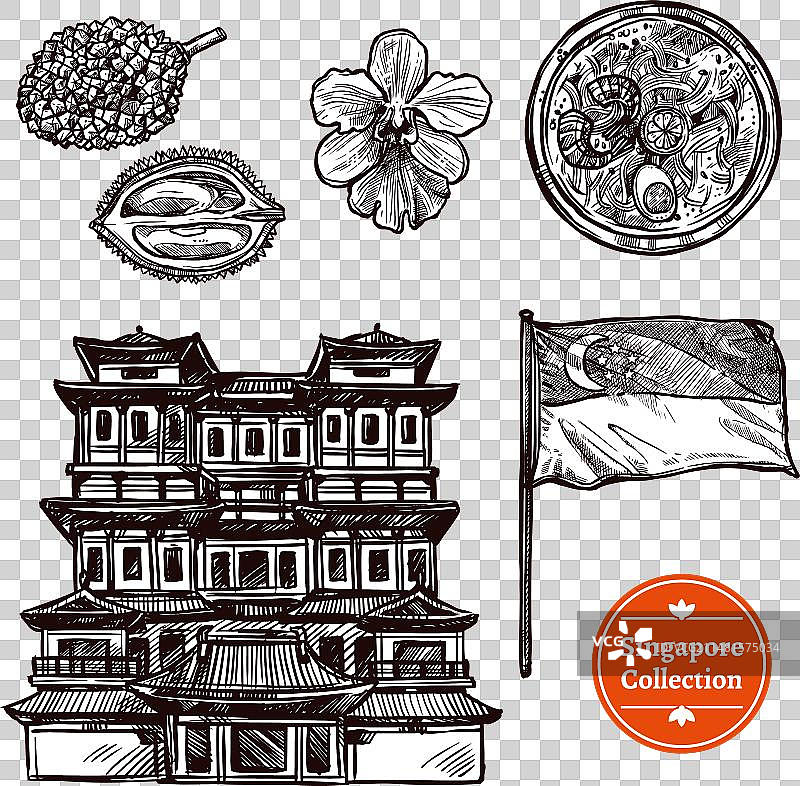 新加坡手绘草图集图片素材