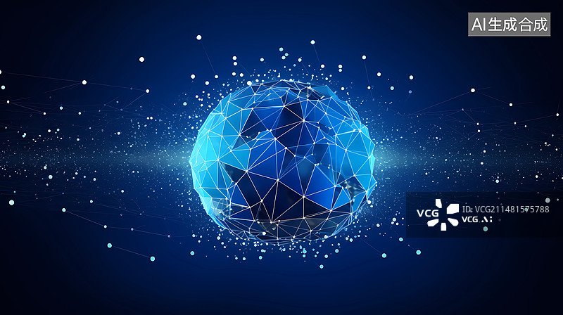 【AI数字艺术】蓝色科技感低多边形地球互联网概念图片素材