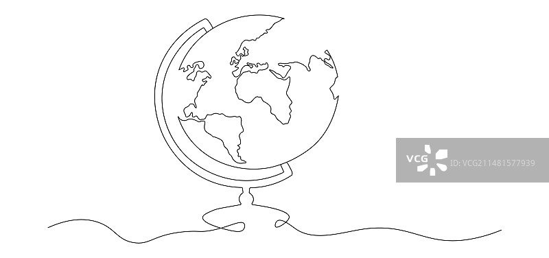 学校地球仪的连续线条画图片素材