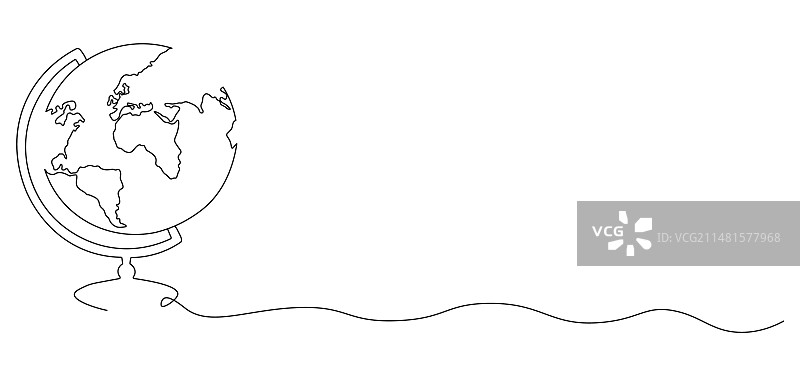 学校地球仪的连续线条画图片素材