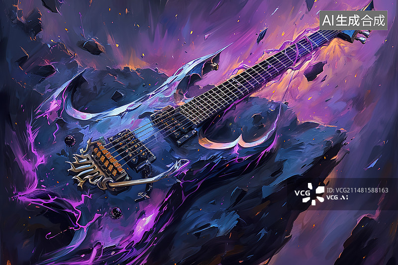 【AI数字艺术】吉他对天的低角度视图图片素材