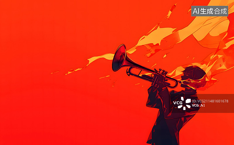 【AI数字艺术】吹号角的人物剪影图片素材