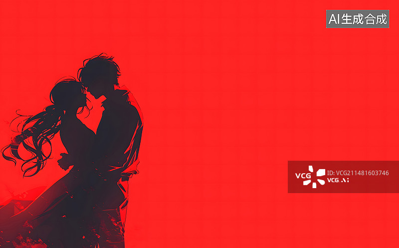 【AI数字艺术】相拥的情侣剪影图片素材