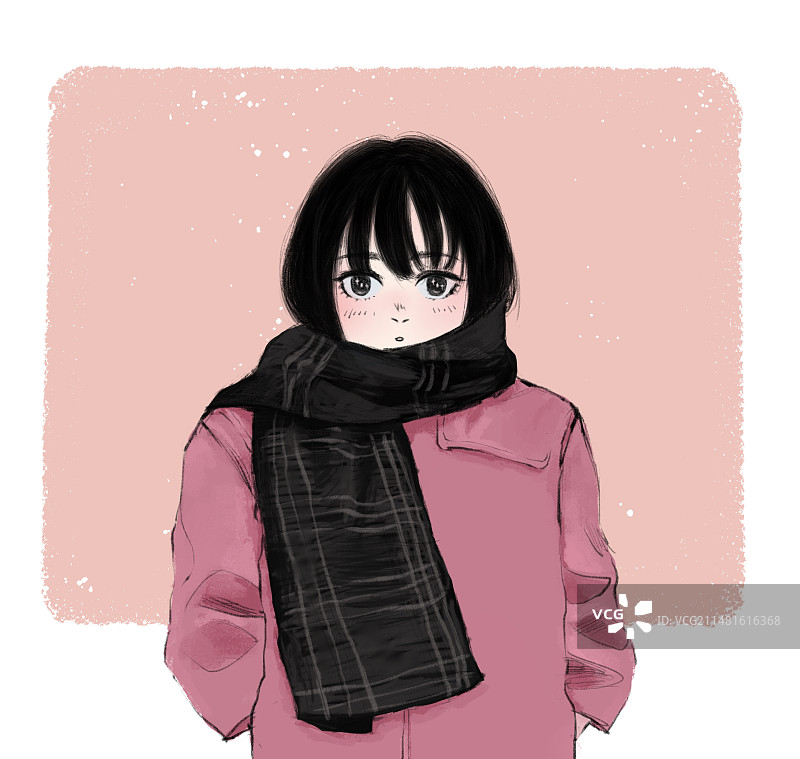 黑色围巾女孩图片素材