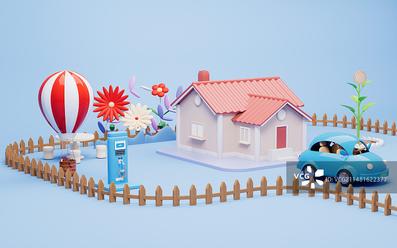 户外度假小屋3D插画图片素材