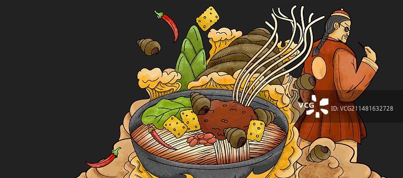 原创手绘卡通美味的螺蛳粉插画海报素材图片素材