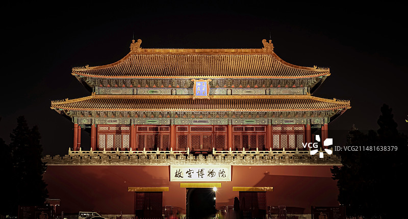北京故宫博物院神武门夜景图片素材