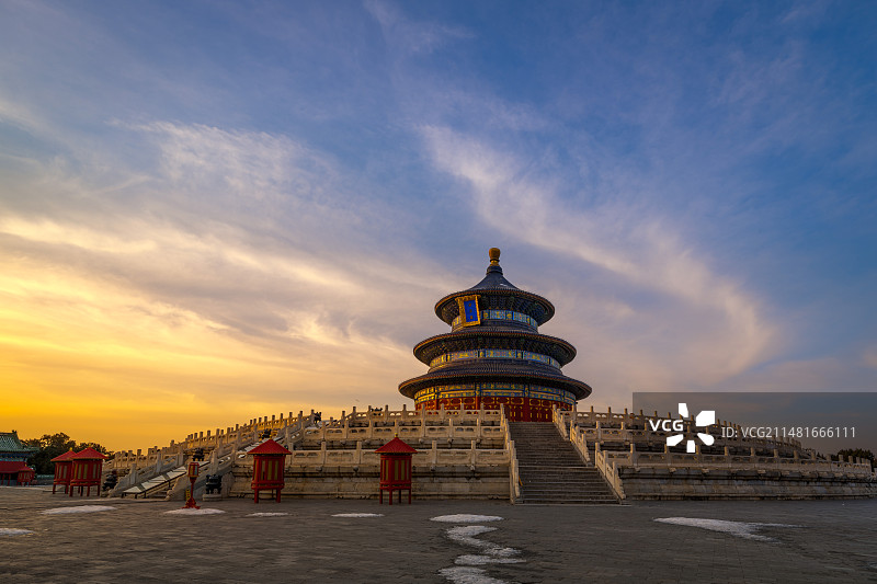 北京天坛晚霞图片素材