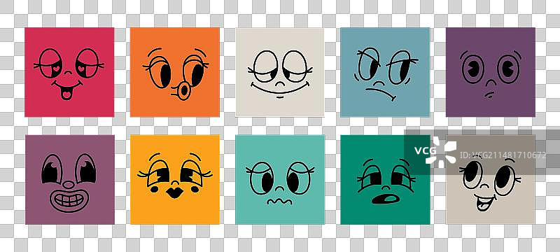 带有复古卡通面孔的彩色方块图片素材