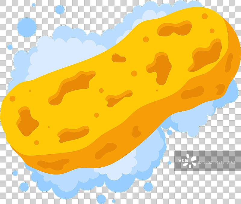 带肥皂泡的黄色清洁海绵图片素材