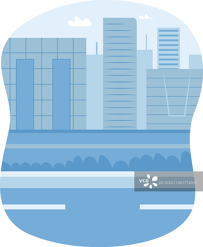 蓝色城市景观与现代建筑和道路图片素材