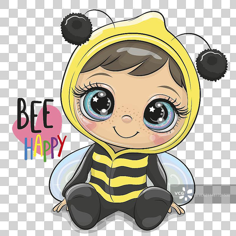 穿着蜜蜂服装的可爱卡通女孩图片素材