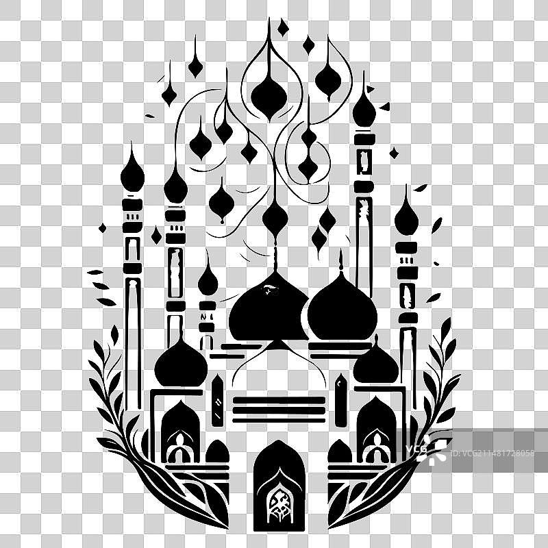 清真寺斋月装饰灯笼手绘草图图片素材