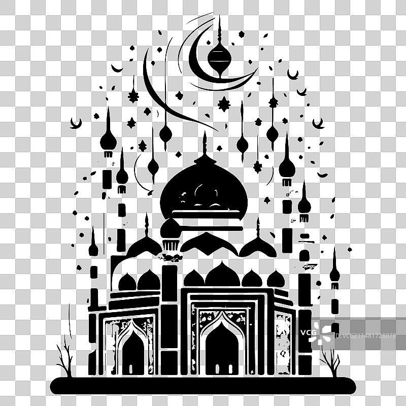 清真寺斋月装饰灯笼手绘草图图片素材