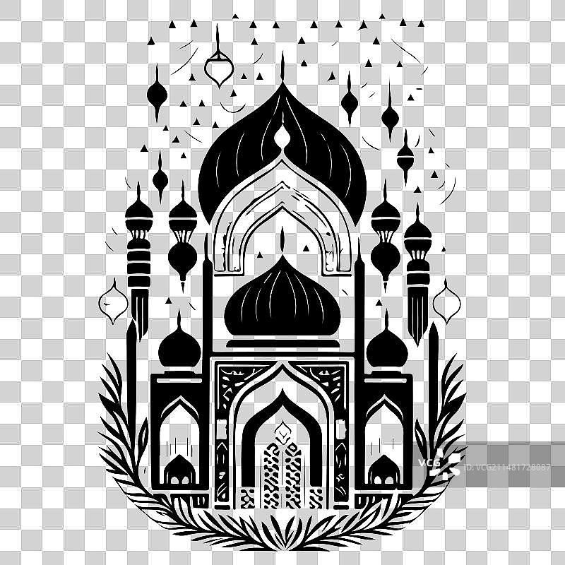 清真寺斋月装饰灯笼手绘草图图片素材