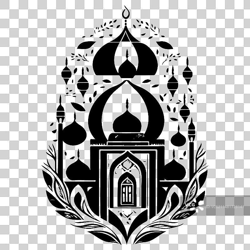 清真寺斋月装饰灯笼手绘草图图片素材