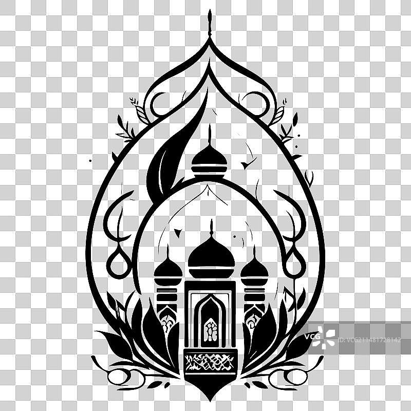 清真寺斋月装饰灯笼手绘草图图片素材