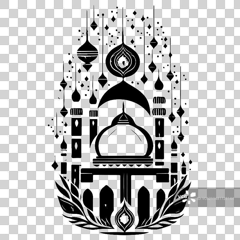 清真寺斋月装饰灯笼手绘草图图片素材