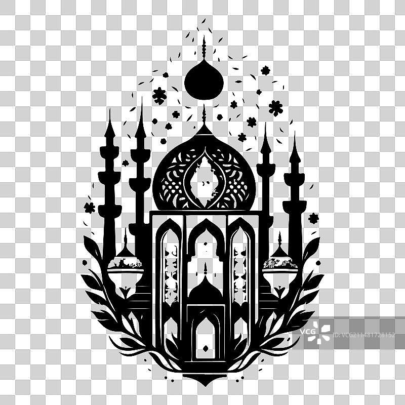 清真寺斋月装饰灯笼手绘草图图片素材