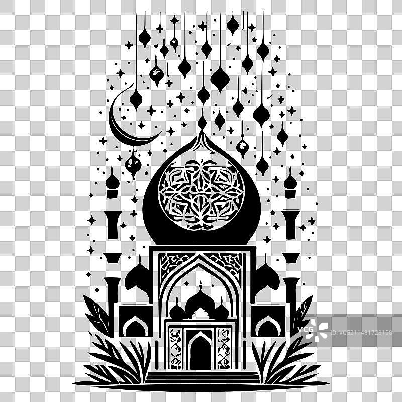 清真寺斋月装饰灯笼手绘草图图片素材