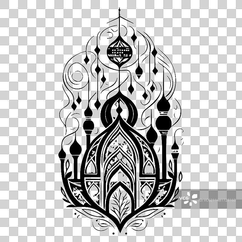 清真寺斋月装饰灯笼手绘草图图片素材