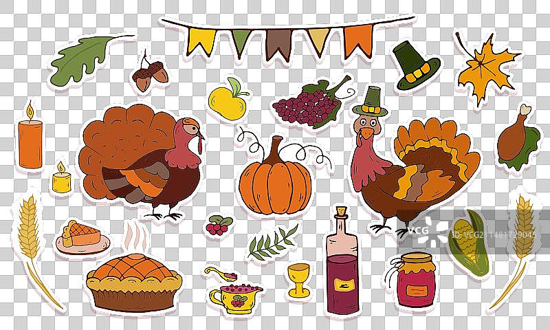 感恩节秋季传统标签套装图片素材