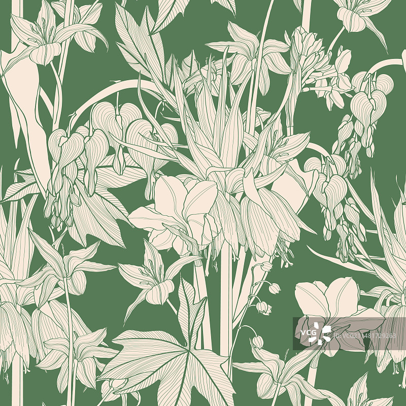 线条春花无缝背景图片素材