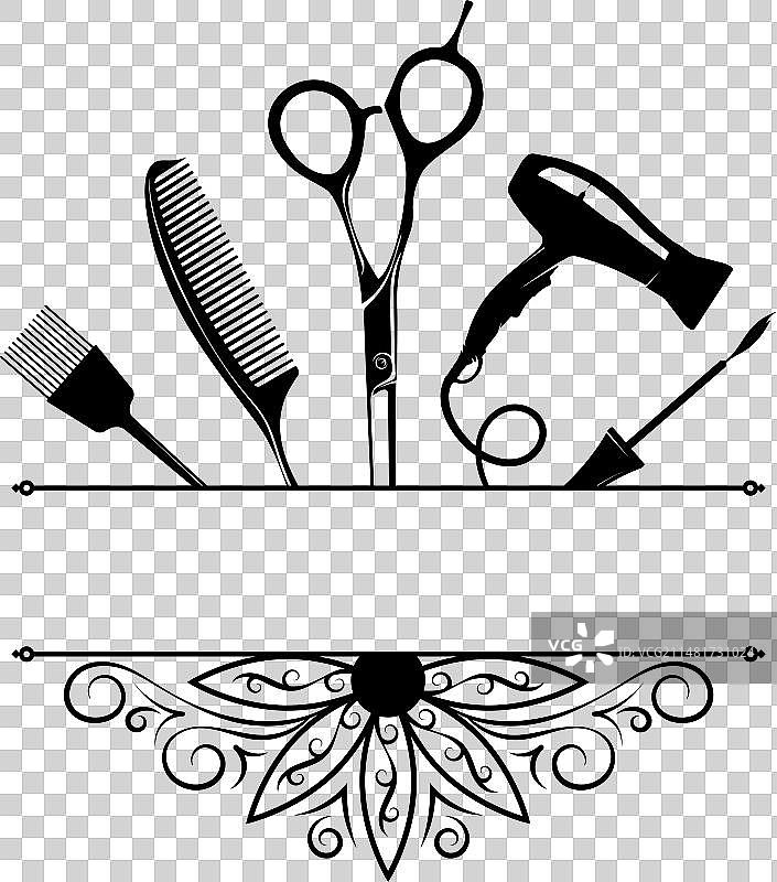 梳子、剪刀、吹风机和卷发美发图片素材