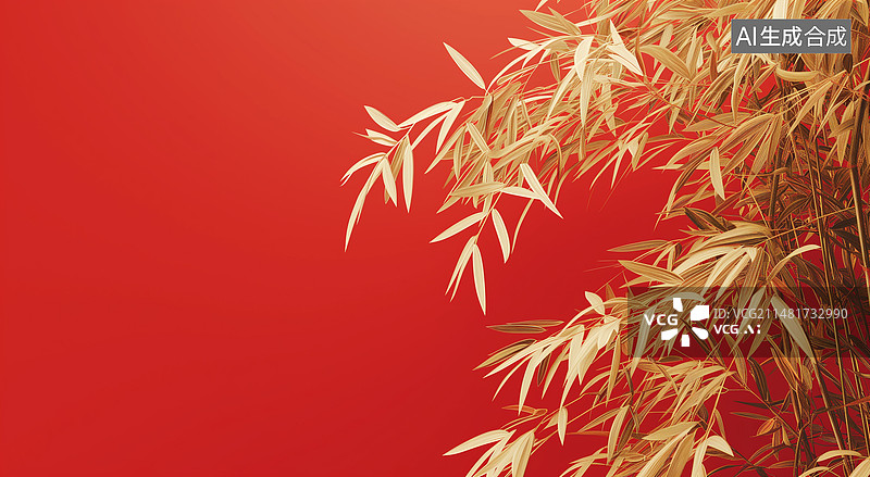 【AI数字艺术】红色背景金竹图片素材