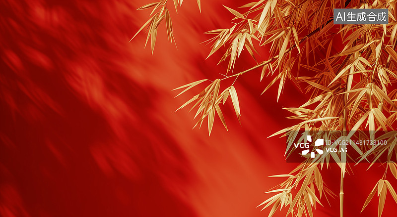 【AI数字艺术】红色背景金竹图片素材