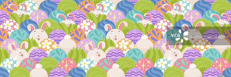 彩色复活节兔子无缝图案图片素材
