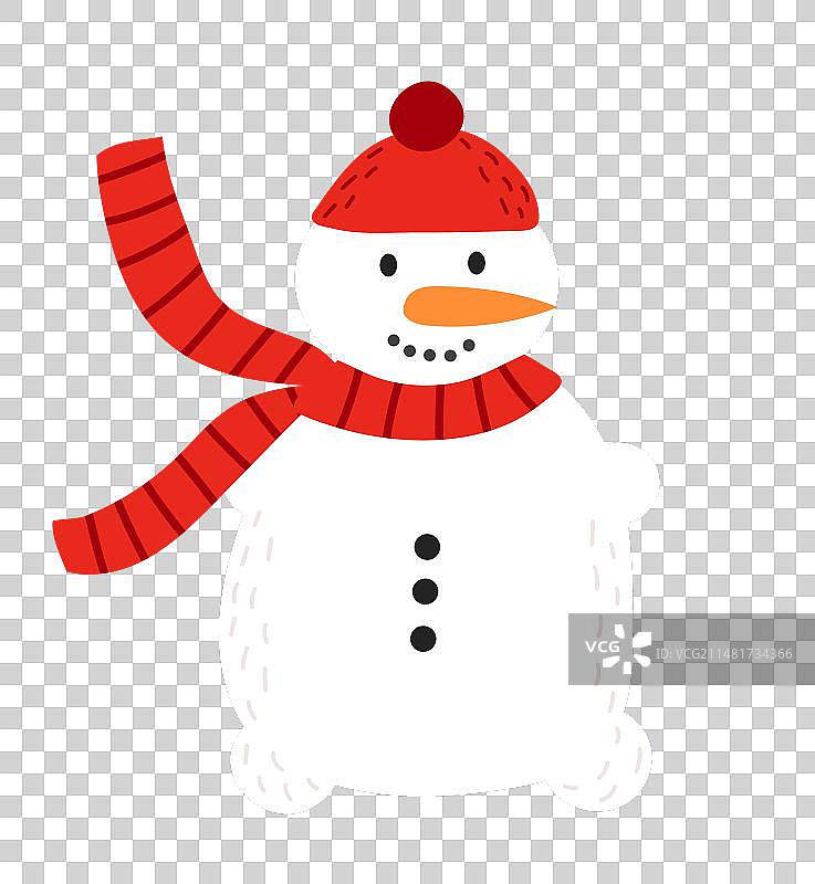 戴着鲜红色帽子和围巾的快乐雪人图片素材