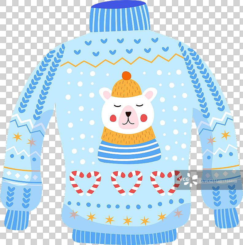 带有可爱帽子熊图案的温馨冬季毛衣图片素材