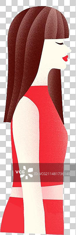 噪点质感长发潮流齐刘海女侧面插画元素图片素材