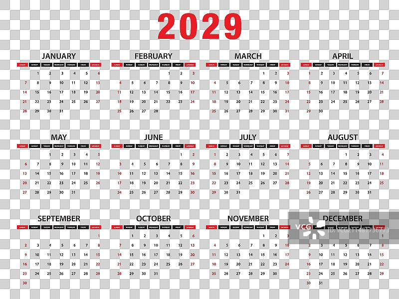 2029年日历图片素材