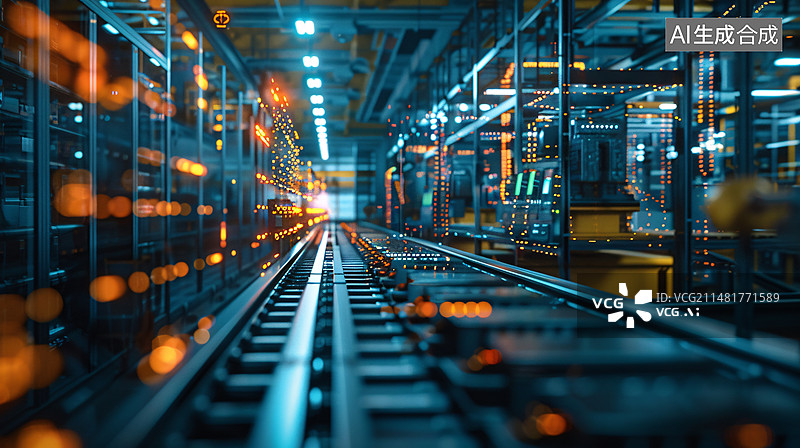【AI数字艺术】明亮先进的的现代工厂和设备背景，3D渲染的未来科技场景插图图片素材