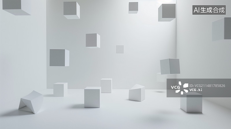 【AI数字艺术】空旷白色创意室内建筑3D渲染图片素材